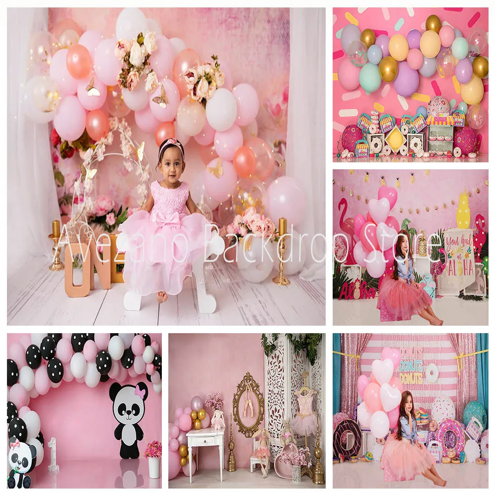 

Avezano Newborn Portrait Background Photography Girl 1st Birthday Pink Balloons Donuts Cake Smash Backdrop Photo Studio Props
