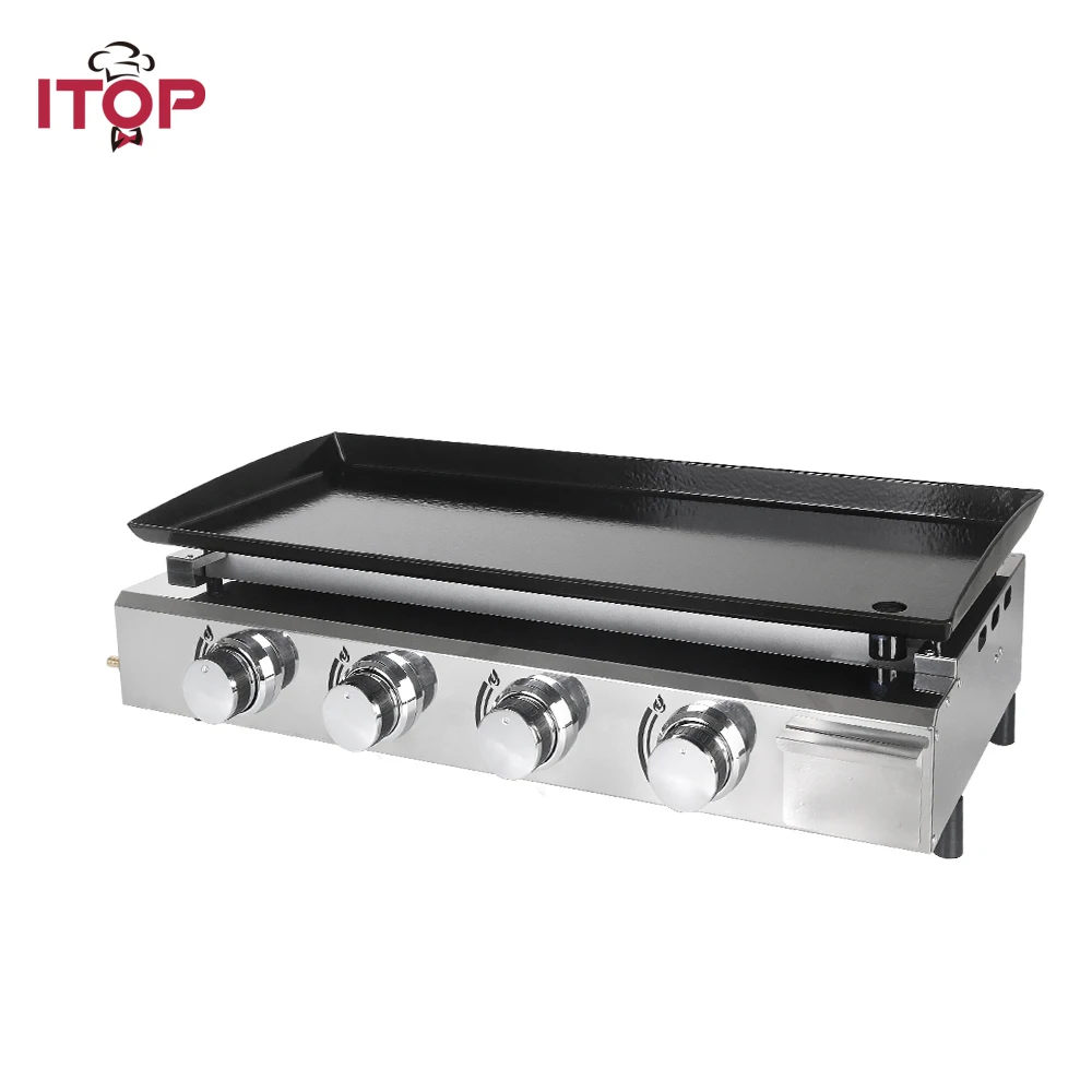 

ITOP 4 Burners Gas Plancha BBQ Grills Outdoor Barbecue Tools Non-stick Cooking Hot Plates Heavy Duty Machine BBQ Griddle