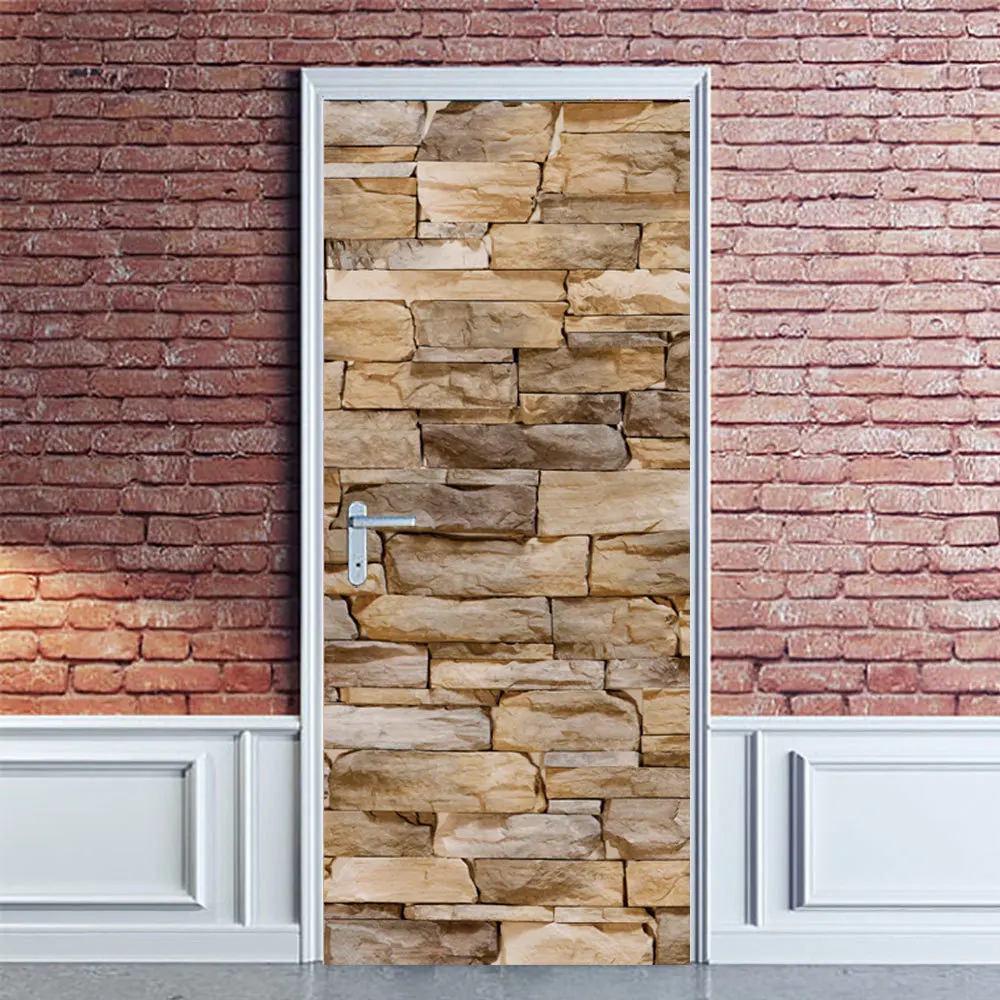 

3D Rock Wall Tiles Door Sticker Self-adhesive Waterproof Removable Wallpaper Poster Room Decoration Mural Decals adesivo porta