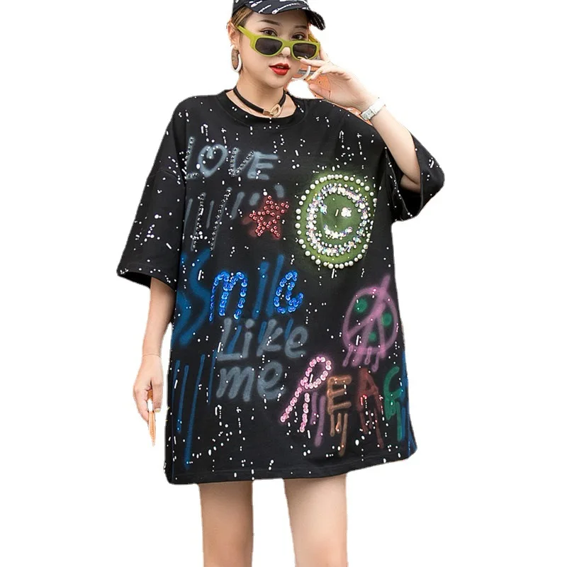 summer plus size women's summer 2021 new heavy-duty beaded sequined letter-printed loose short-sleeved T-shirt women tops
summer plus size women's summer 2021 new heavy-duty beaded sequined letter-printed loose short-sleeved T-shirt women tops