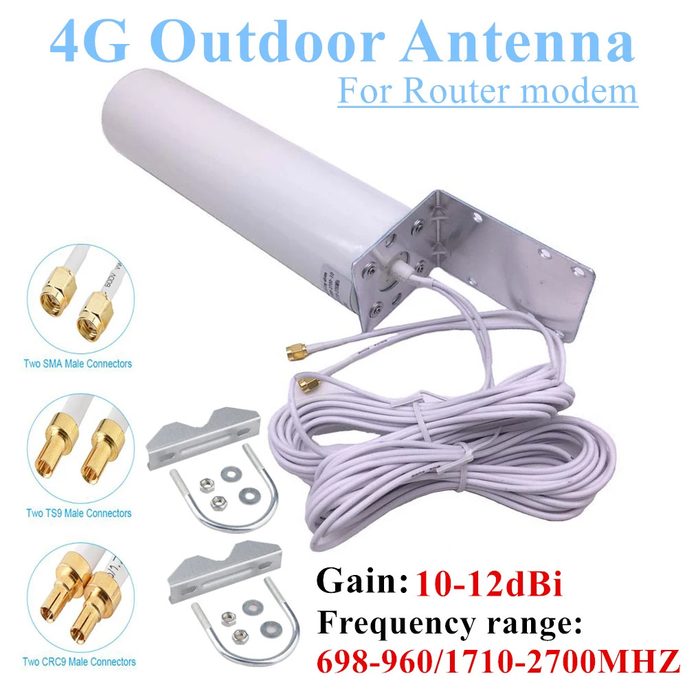 

Wi-Fi антенны 4G LTE, наружная цилиндрическая антенна, водонепроницаемая SMA CRC9 TS9 Omni антенна с высоким коэффициентом усиления 698-2700 МГц для модема ...