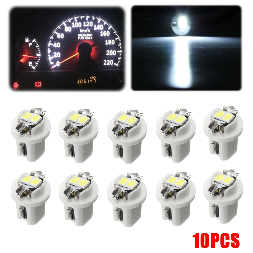 

10PCS White T5 B8.5D SMD Gauge 5050 1SMD 2 LED Super Bright Lamp Car Dash Wedge Gauge Dashboard Instrument Side Light Bulb