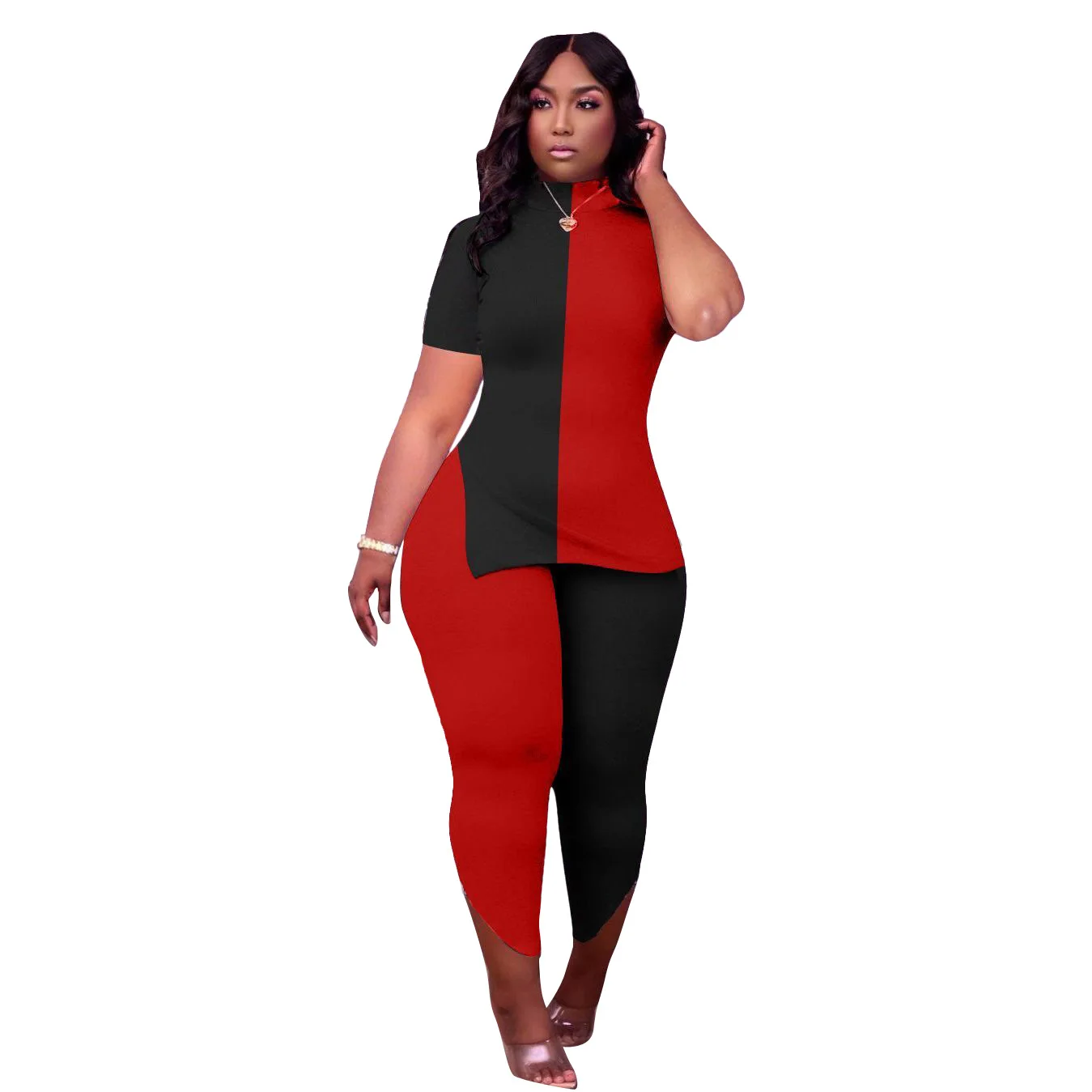 RStylish Plus Size 2021 Summer Casual Streetwear Patchwork Short Sleeve Turtleneck T Shirt Leggings Women Two Piece Set
RStylish Plus Size 2021 Summer Casual Streetwear Patchwork Short Sleeve Turtleneck T Shirt Leggings Women Two Piece Set