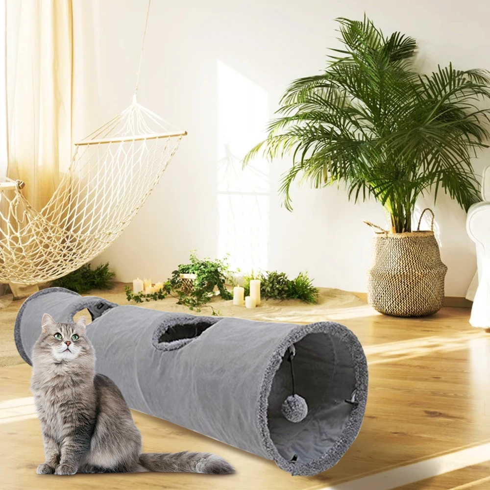 

Складной туннель для кошек в помещении, плюшевый туннель для котят, скучающая игрушка для домашних животных, Интерактивная Веселая трениро...