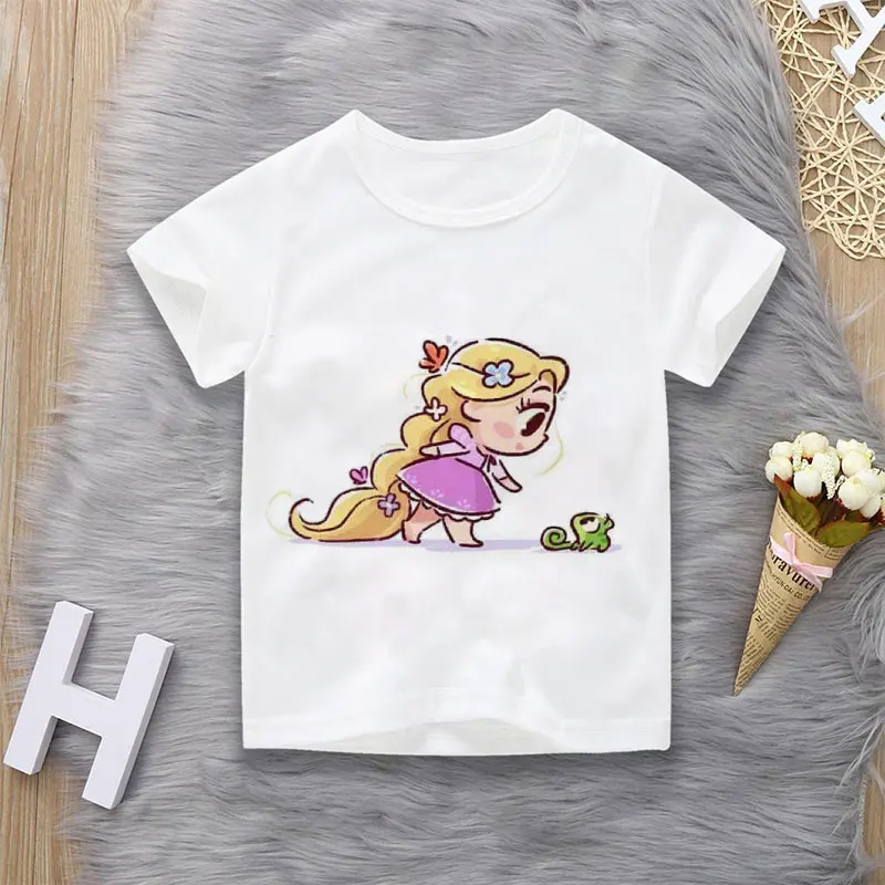 Летняя детская одежда унисекс Милая футболка принцессы с рисунком для мальчиков