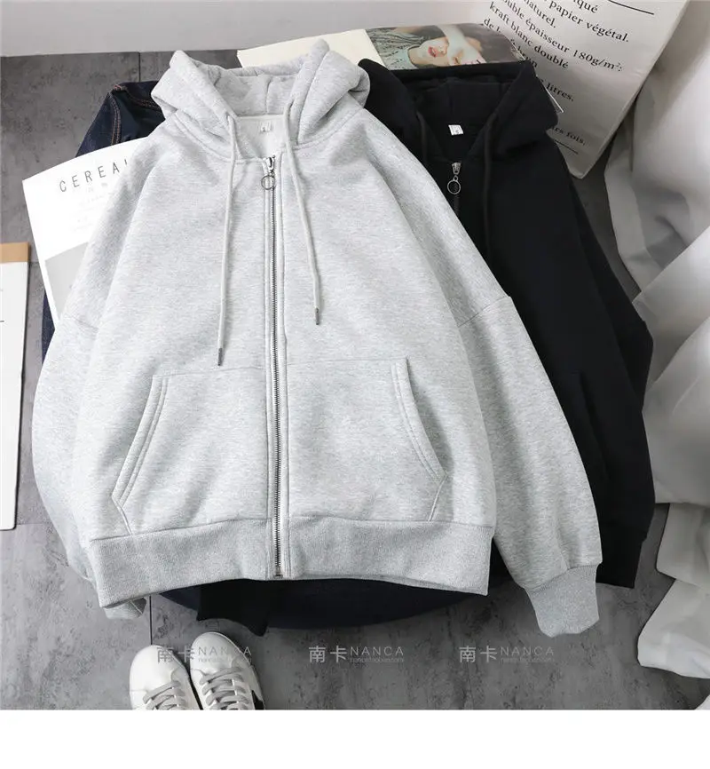 Lazy Plush and Thick Zip-up Autumn And Winter Fashion Women Sweatshirt hoodie coat Korean Soild Color Long Sleeve Female
Lazy Plush and Thick Zip-up Autumn And Winter Fashion Women Sweatshirt hoodie coat Korean Soild Color Long Sleeve Female