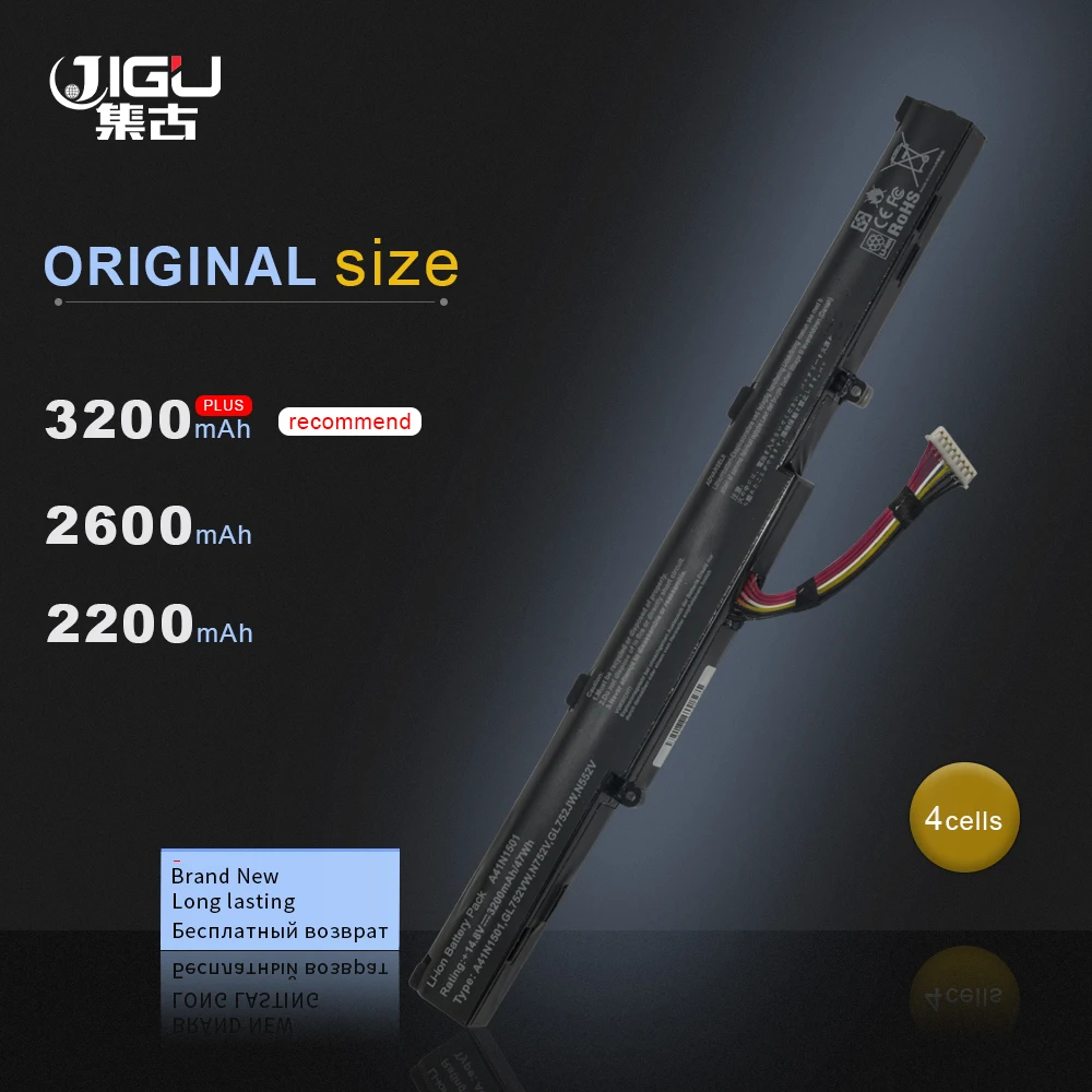 JIGU 4CELLS 0B110-00360000 A41N1501 Laptop Battery For ASUS G752VW GL752JW GL752VW Serie N552V N752 For VivoBook Pro N552VW
JIGU 4CELLS 0B110-00360000 A41N1501 Laptop Battery For ASUS G752VW GL752JW GL752VW Serie N552V N752 For VivoBook Pro N552VW