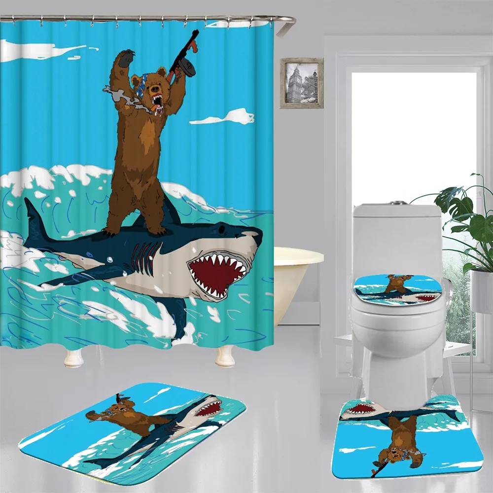 Funny Bear Shark Blue Polyester Fabric Shower Curtain Non-Slip Bath Mat Toilet Lid Cover Rugs Home Bathroom Decor Set
Funny Bear Shark Blue Polyester Fabric Shower Curtain Non-Slip Bath Mat Toilet Lid Cover Rugs Home Bathroom Decor Set