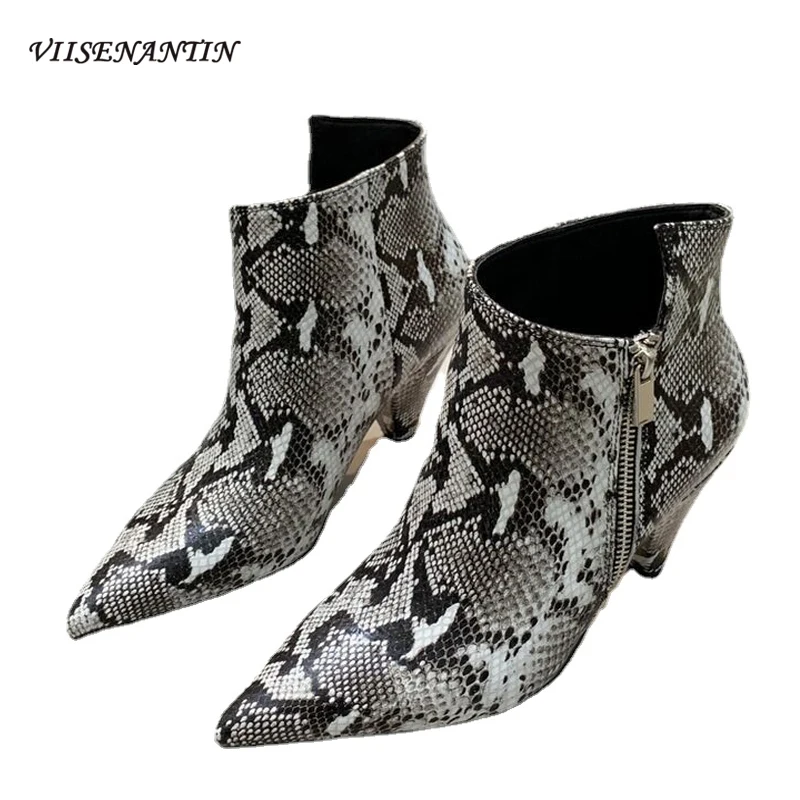 Design Sense Trendy Mature Sexy Snake Print Pointed Toe Short Boots 2021 New Thick Heel Genuine Leather British Ankle Boots
Design Sense Trendy Mature Sexy Snake Print Pointed Toe Short Boots 2021 New Thick Heel Genuine Leather British Ankle Boots