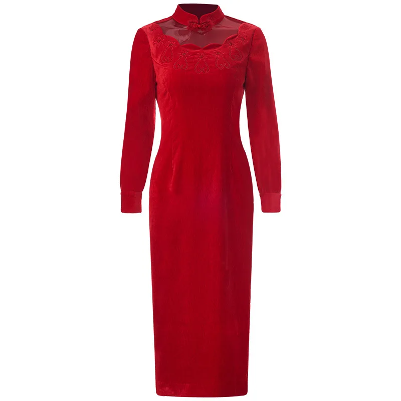 Chinese wind women's retro temperament red dress cheongsam dress performance suit long sleeve dress sweater dress
Chinese wind women's retro temperament red dress cheongsam dress performance suit long sleeve dress sweater dress