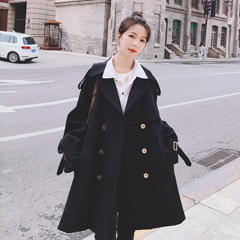 New black windbreaker women's spring and autumn double row metal button wind waist thin coat
New black windbreaker women's spring and autumn double row metal button wind waist thin coat