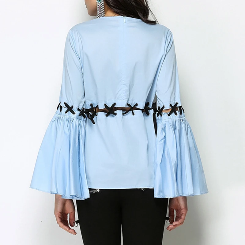 VGH Casual Hollow Out Shirts For Women O Neck Flare Long Sleeve Patchwork Loose Streetwear Blouses Female Fashion Clothes Spring
VGH Casual Hollow Out Shirts For Women O Neck Flare Long Sleeve Patchwork Loose Streetwear Blouses Female Fashion Clothes Spring