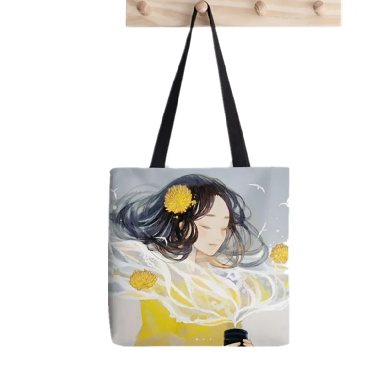 

2021 сумка-шоппер желтый настаивать с печатным рисунком сумка для женщин Harajuku сумка для покупок через плечо; Сумка-шоппер леди Сумки-холсты