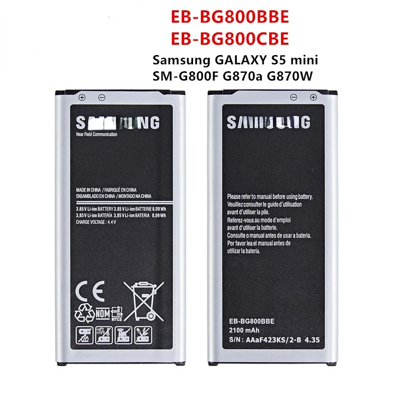 Оригинальная деталь, Аккумулятор 2100 мАч для Samsung GALAXY S5 mini S5MINI EB-BG800BBE G870A G870W EB-BG800CBE
Оригинальная деталь, Аккумулятор 2100 мАч для Samsung GALAXY S5 mini S5MINI EB-BG800BBE G870A G870W EB-BG800CBE