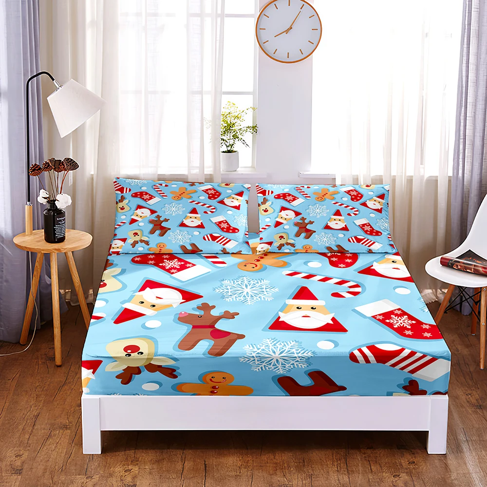 3 шт., простыня на резинке с рождественским узором, из полиэстера 
3 шт., простыня на резинке с рождественским узором, из полиэстера