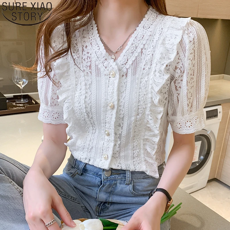 Puff Sleeve Hollow Sweet White Lace Shirt Women Summer Tops 2021 New Fashion Ruffles Casual Clothes Short V-neck Blusas 13990
Puff Sleeve Hollow Sweet White Lace Shirt Women Summer Tops 2021 New Fashion Ruffles Casual Clothes Short V-neck Blusas 13990