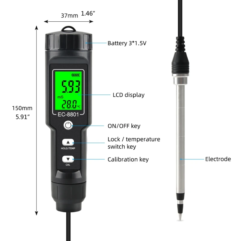 High Accuracy EC Soil Tester with Clear Backlight Display Garden Orchard Farm Removable Electrode Soil Testing 7XEA
High Accuracy EC Soil Tester with Clear Backlight Display Garden Orchard Farm Removable Electrode Soil Testing 7XEA