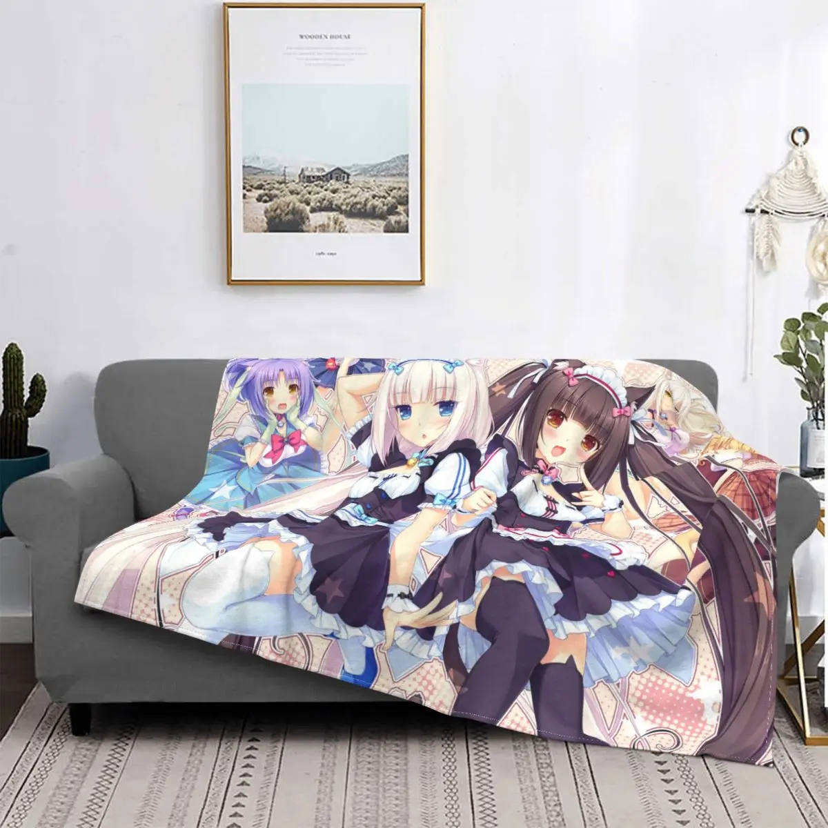 

Nekopara Chocola Vanilla Knitted Blankets Anime Kawaii Gir Fuzzy Throw Blanket Home Couch Decoration Soft Warm Bedspreads