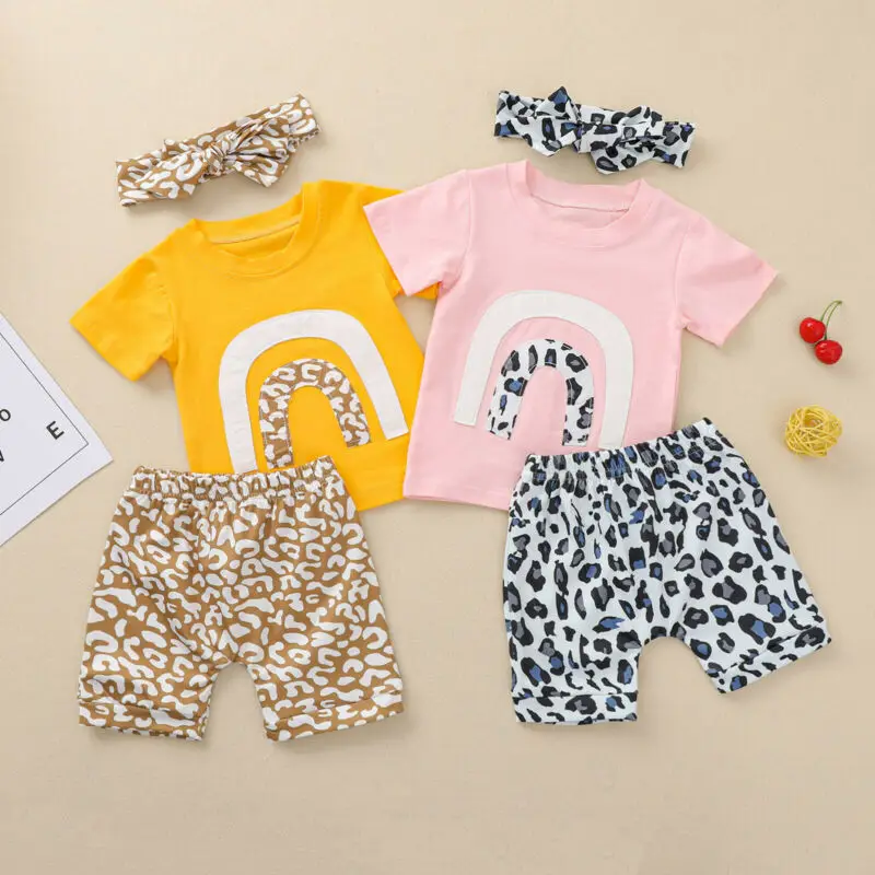 2PCS Newborn Baby Girl Clothes Rainbow Short Sleeve Tops+Floral/Leopard Shorts
2PCS Newborn Baby Girl Clothes Rainbow Short Sleeve Tops+Floral/Leopard Shorts