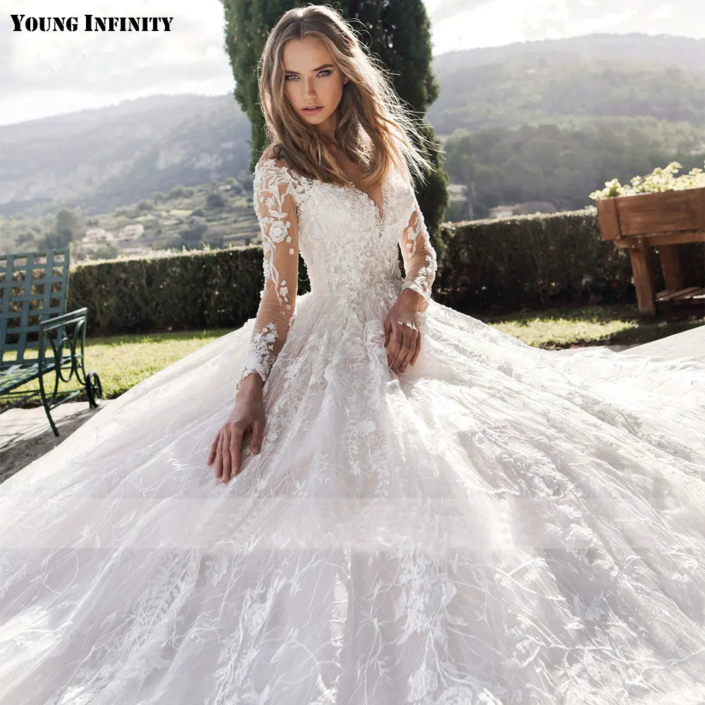 2021 Scoop A Line Lace Wedding Dresses Elegant Applique Long Sleeve Button Bride Dress Cathedral Train Bridal Gown Plus Size
2021 Scoop A Line Lace Wedding Dresses Elegant Applique Long Sleeve Button Bride Dress Cathedral Train Bridal Gown Plus Size