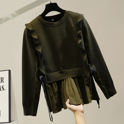 Korean Style Fashion Ruffles Pleated Sweat Shirt Women Grey Hoody Long Sleeve Color Patch Hoodie Students Street Pullovers Top
Korean Style Fashion Ruffles Pleated Sweat Shirt Women Grey Hoody Long Sleeve Color Patch Hoodie Students Street Pullovers Top