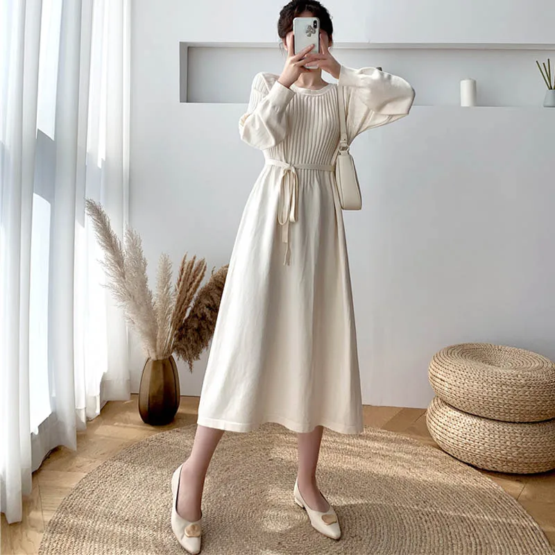One Piece Chic O-Neck Elegant A-Line Knitted Dress 2020 Autumn Winter Lace-Up Loose Sweater Dress Female Knit Dresses Vestidos
One Piece Chic O-Neck Elegant A-Line Knitted Dress 2020 Autumn Winter Lace-Up Loose Sweater Dress Female Knit Dresses Vestidos