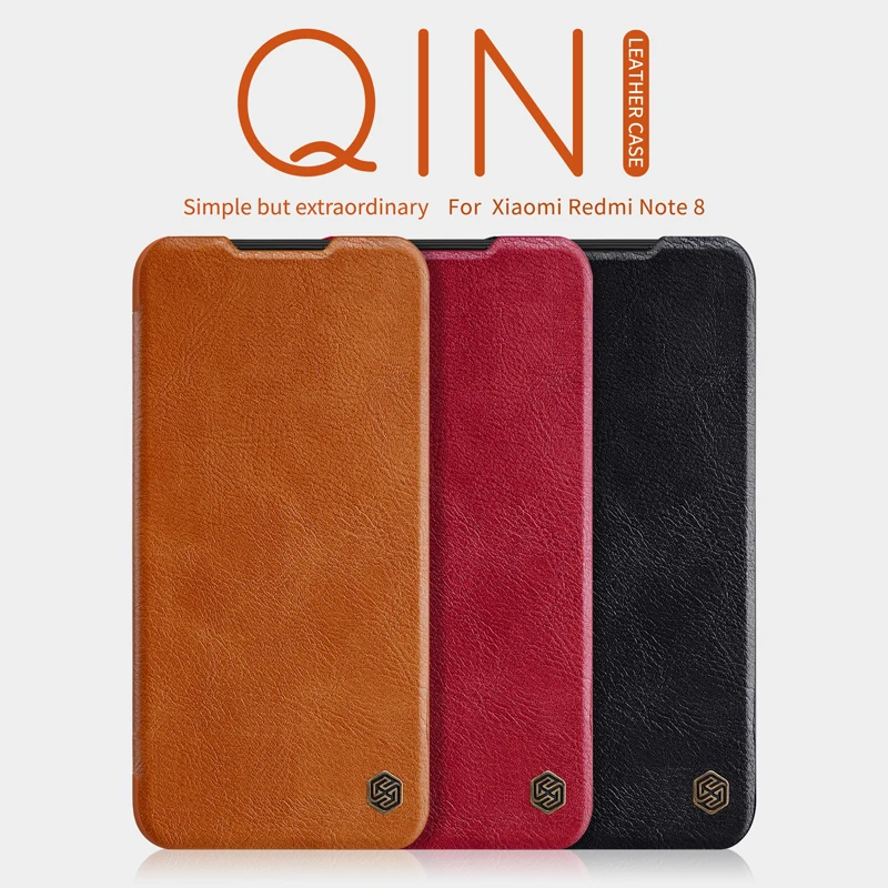 Кожаный флип чехол для Xiaomi Redmi Note 8 Nillkin Qin 8Pro PC задняя крышка с карманом карт