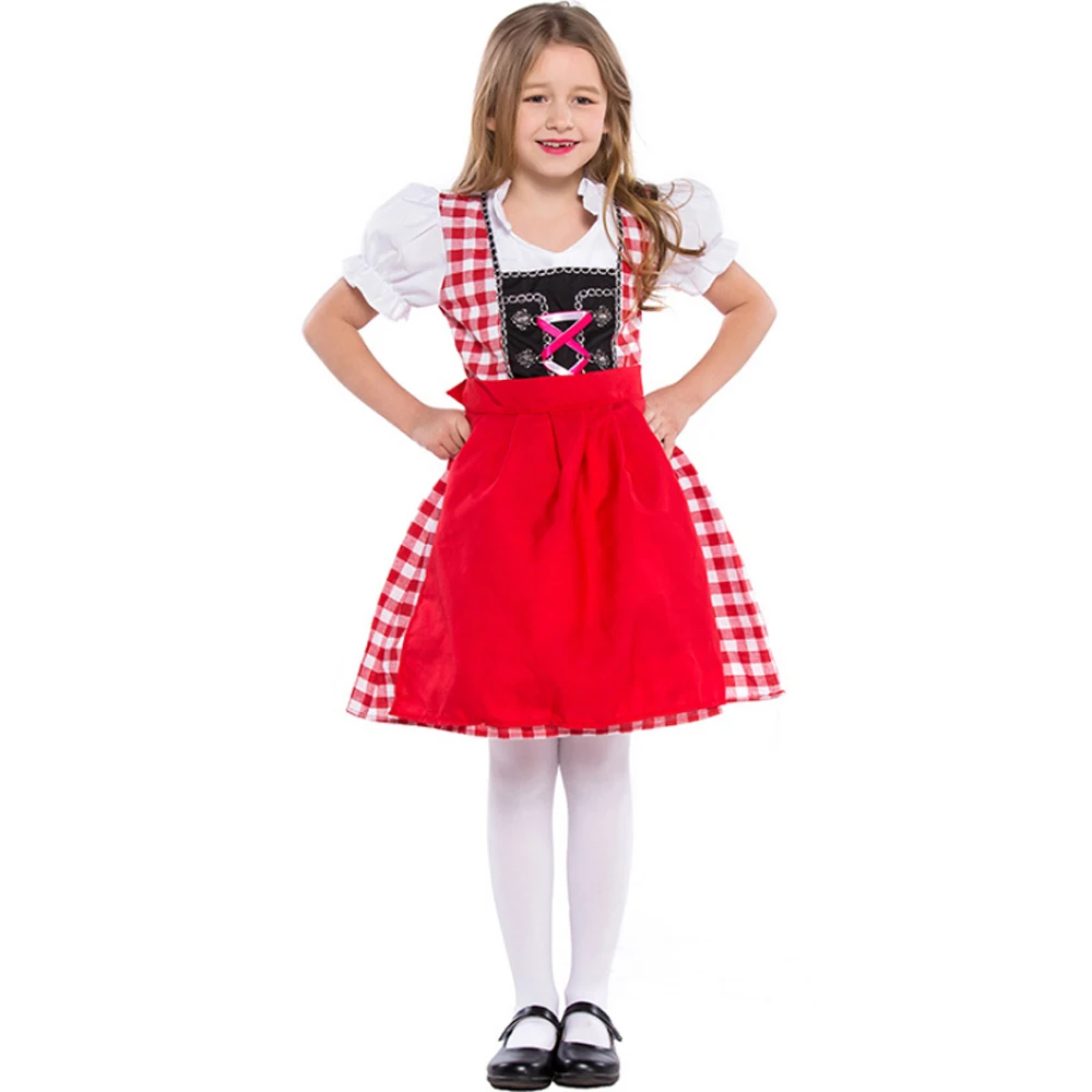 

Children Girls Holiday Beer Service Bavaria Nation Traditional German Oktoberfest Maid Cosplay Uniform Halloween Costumes