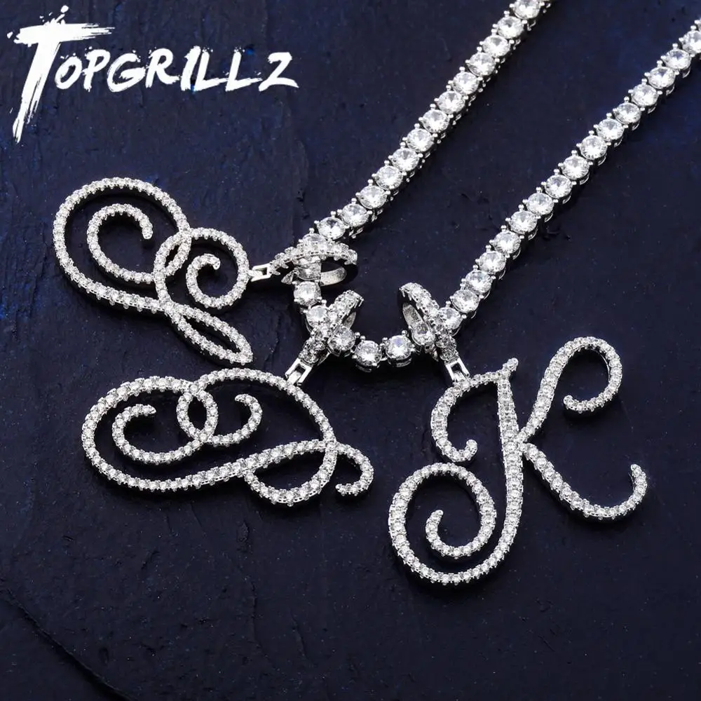 

TOPGRILLZ новые модные дизайнерские подвески с буквами и именем, украшенные фианитами, ювелирные изделия в стиле хип-хоп с цепочкой 4 мм для тенниса