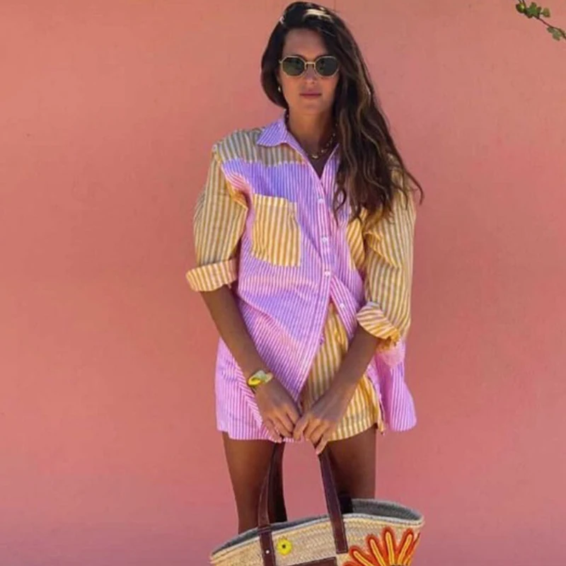 Striped Print Pink Short Sets Women Matching Set Summer Autumn Long Sleeve Shirts Two Pieces Sets Suits Oversized Top Shorts
Striped Print Pink Short Sets Women Matching Set Summer Autumn Long Sleeve Shirts Two Pieces Sets Suits Oversized Top Shorts