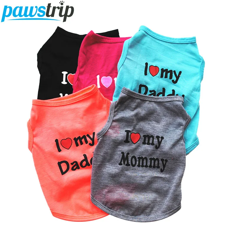 Футболка с надписью I LOVE DADDY MOMMY Dog летняя одежда для собак пальто кошек футболка