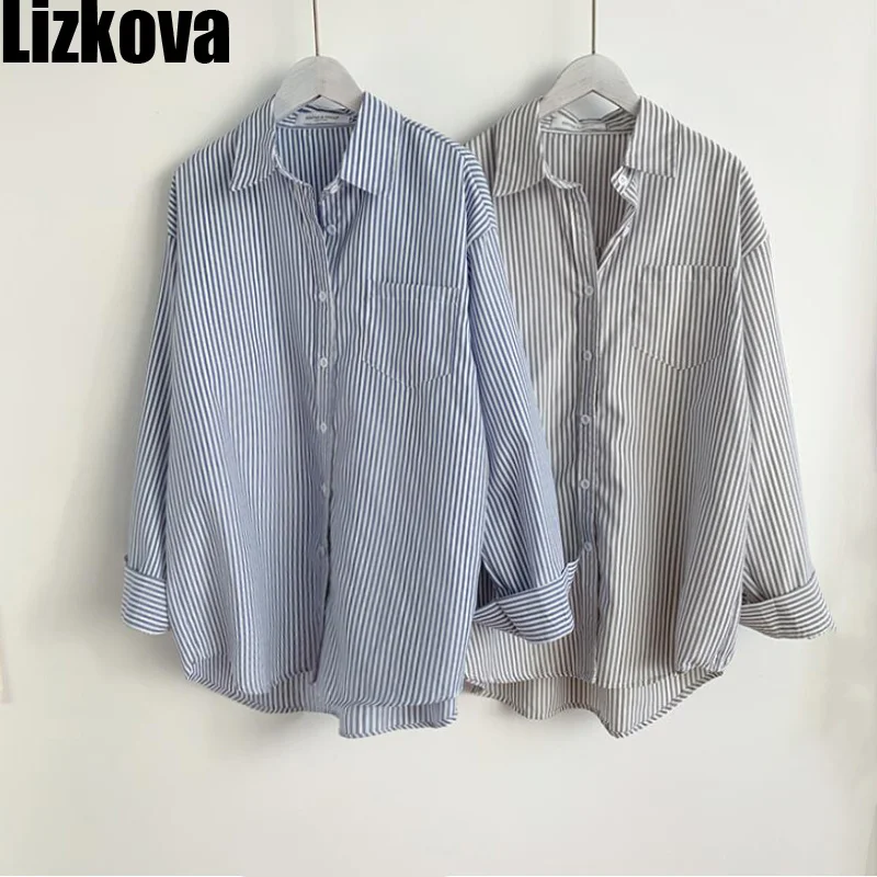 Lizkova Striped Blouse Women 2021 Long Sleeve Pocket Oversized Casual Shirt Official Pocket Tops 7803
Lizkova Striped Blouse Women 2021 Long Sleeve Pocket Oversized Casual Shirt Official Pocket Tops 7803