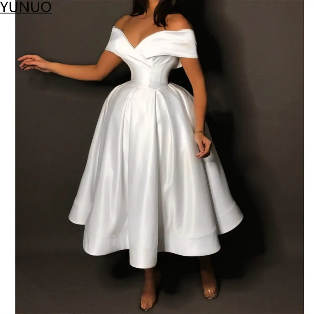 YUNUO Simple White Ball Gown Prom Party Dresses robes de cocktail Off Shoulder Satin Evening Gowns Tea Length vestidos de fiesta
YUNUO Simple White Ball Gown Prom Party Dresses robes de cocktail Off Shoulder Satin Evening Gowns Tea Length vestidos de fiesta