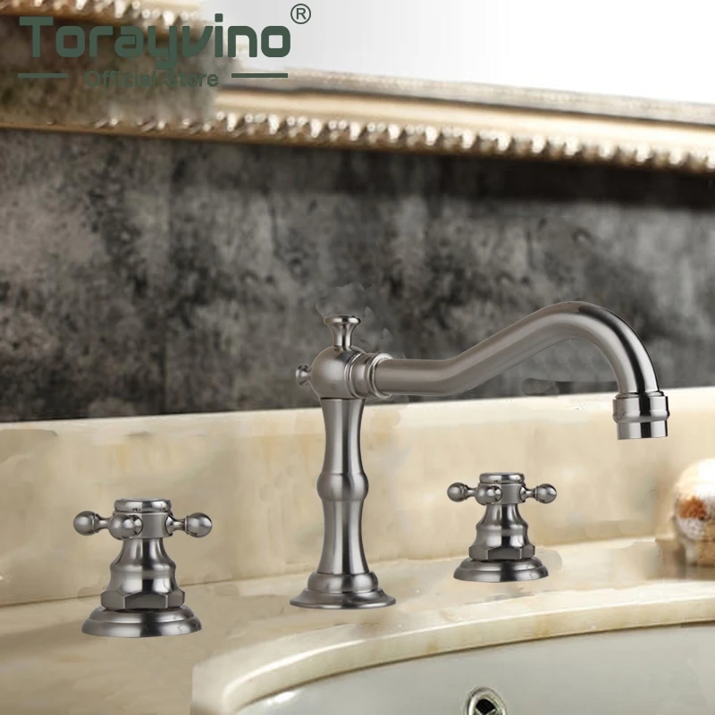 

Bathroom Double Handle Bathtub Faucet Brass Spray Tap Grifo Lavabo Antiguo Deck Mounted Tall Basin Mixer Hot Cold Taps