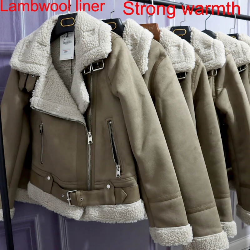 Женская замшевая куртка из овечьей шерсти зимняя толстая теплая повседневная