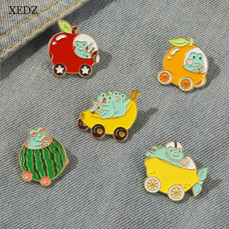 XEDZ Cartoon Frog Fruit Car Laple Brooch Pins Funny Watermelon Banana Orange Car Enamel Badge Fashion Bag Accessories Jewelry
XEDZ Cartoon Frog Fruit Car Laple Brooch Pins Funny Watermelon Banana Orange Car Enamel Badge Fashion Bag Accessories Jewelry