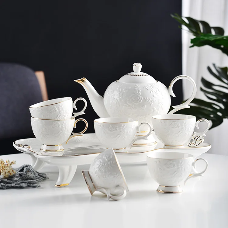 

Керамический Европейский чайный сервиз, поднос, чашка, белый подарочный набор, наборы чайной посуды, высокий зеленый чай, столик для послеоб...