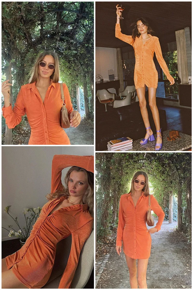 Pleated Turn-Down Collar Button Blouse Dress Women Sexy Long Sleeve Mini Dresses Solid Streetwear Female Shirt Vestidos
Pleated Turn-Down Collar Button Blouse Dress Women Sexy Long Sleeve Mini Dresses Solid Streetwear Female Shirt Vestidos
