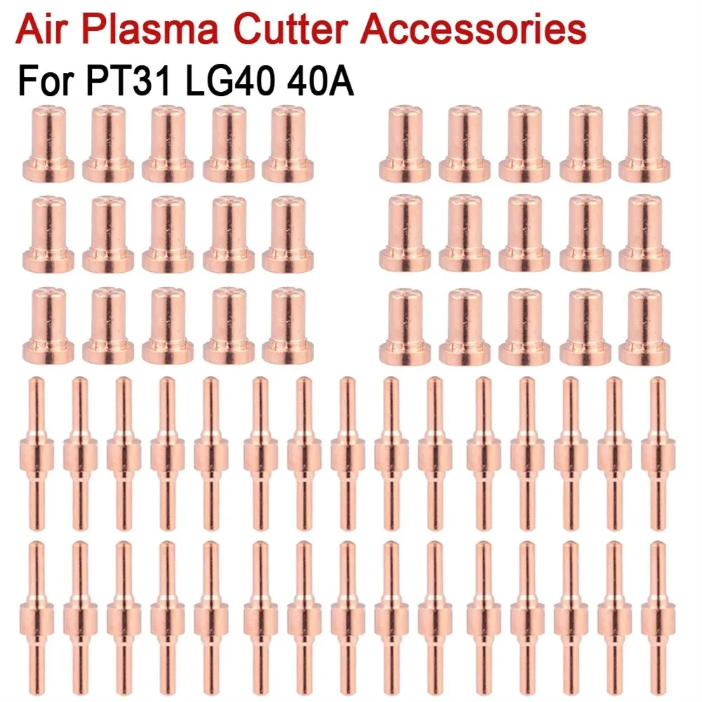 60pcs Plasma Cutter Tip Consumables Red Copper Extended Long Tip Electrodes And Long Nozzles For PT-31 LG-40 Cutting Torch
60pcs Plasma Cutter Tip Consumables Red Copper Extended Long Tip Electrodes And Long Nozzles For PT-31 LG-40 Cutting Torch