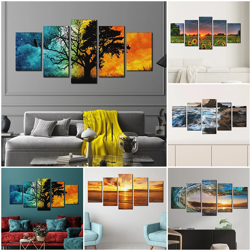 Sunset Tree Sky Natural Landscape Canvas Painting Posters and Print Cuadro Wall Art for Living Room Home Decor 5Pcs (No Frame)
Sunset Tree Sky Natural Landscape Canvas Painting Posters and Print Cuadro Wall Art for Living Room Home Decor 5Pcs (No Frame)
