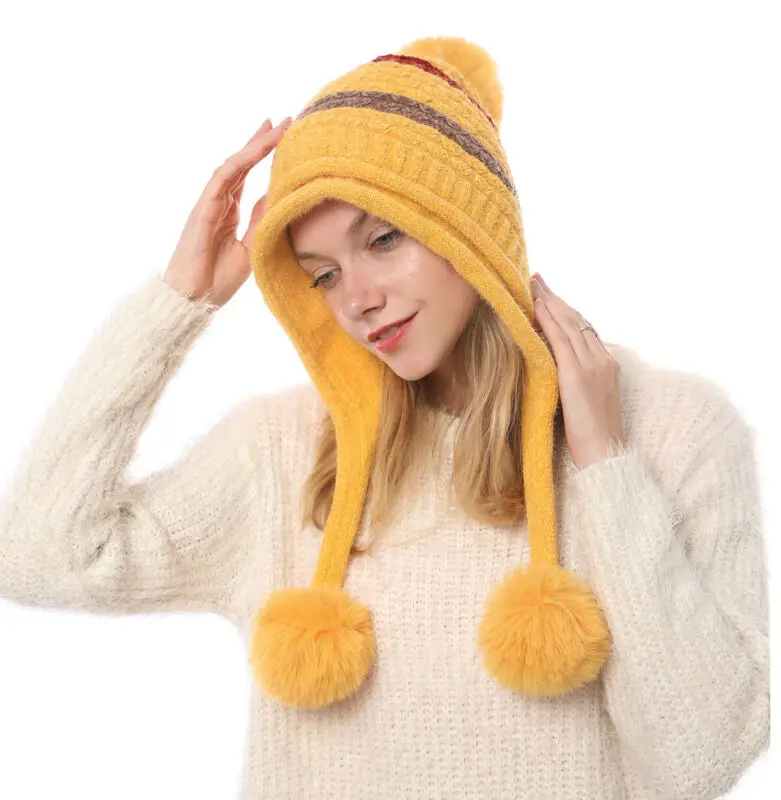 Women Ladies Winter Casual Beanie Ski Warm Knitted Hat Cap Bobble Pom Wool Stretch Beanies Beige Black Pink White Yellow | Аксессуары