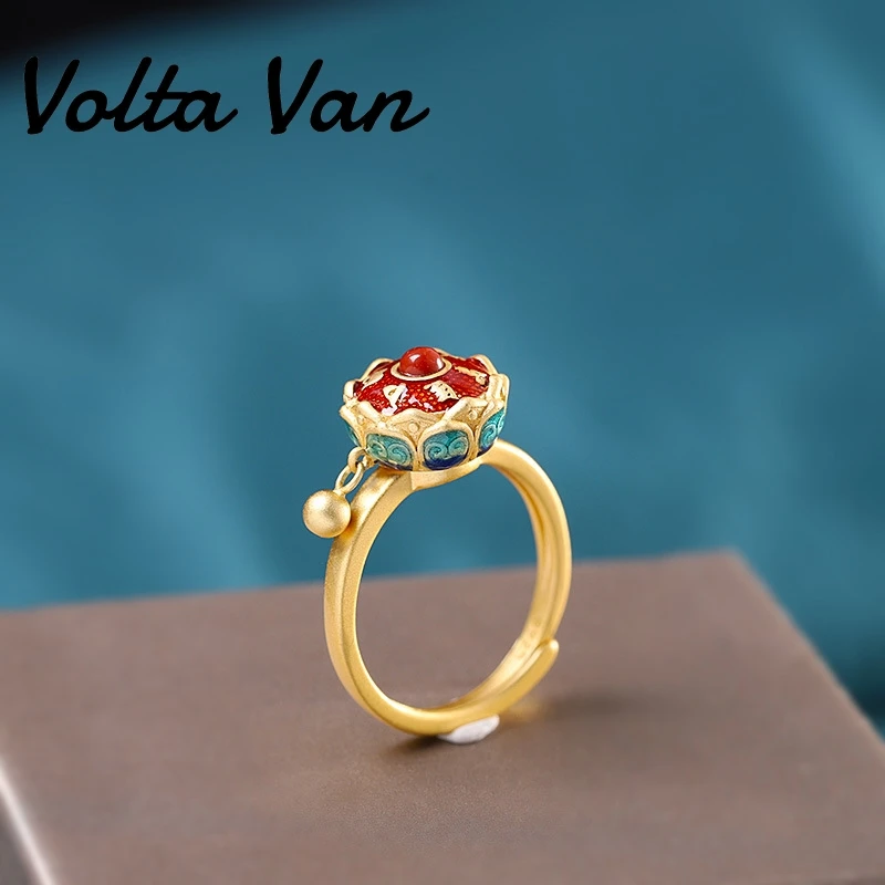 

Женские кольца Volta Van из стерлингового серебра 925 пробы, новинка 2022, элегантные ювелирные изделия, модные кольца в виде цветка лотоса с ярким синим горением
