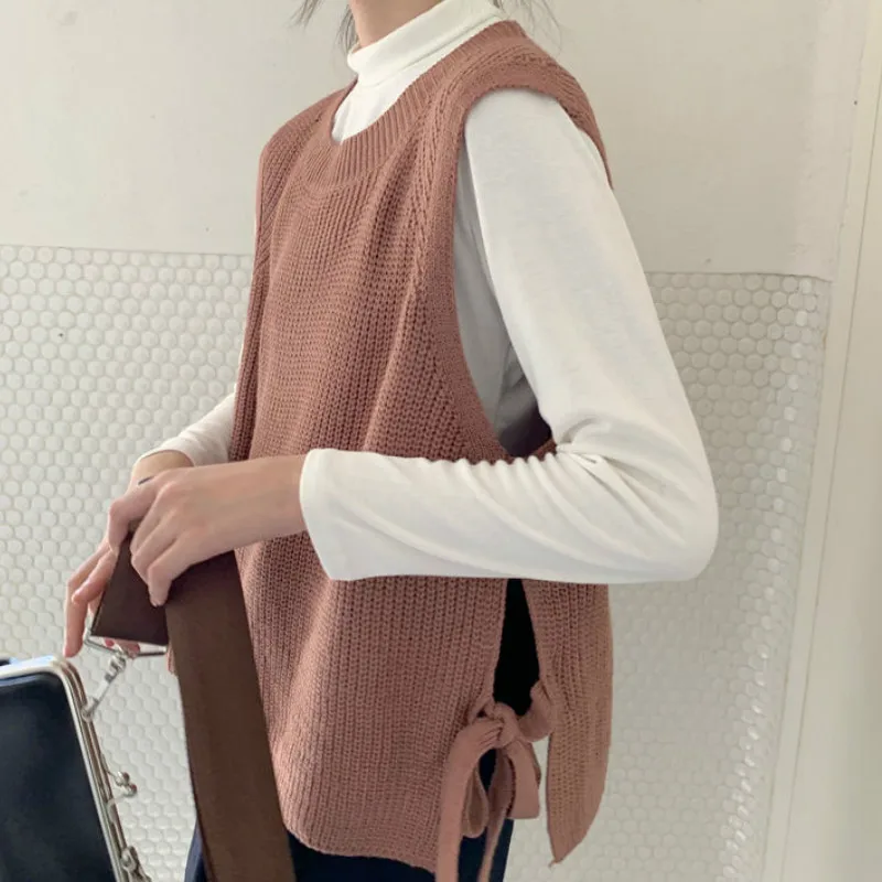 Vest Women Knitted Split Drawstring Solid Simple Preppy-style O-neck Sleeveless Sweaters Students All-match Baggy Casual Ulzzang
Vest Women Knitted Split Drawstring Solid Simple Preppy-style O-neck Sleeveless Sweaters Students All-match Baggy Casual Ulzzang