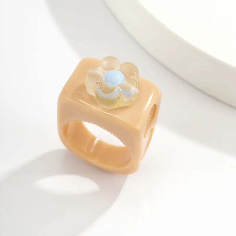 Оригинальное летнее милое разноцветное геометрическое кольцо с цветком для