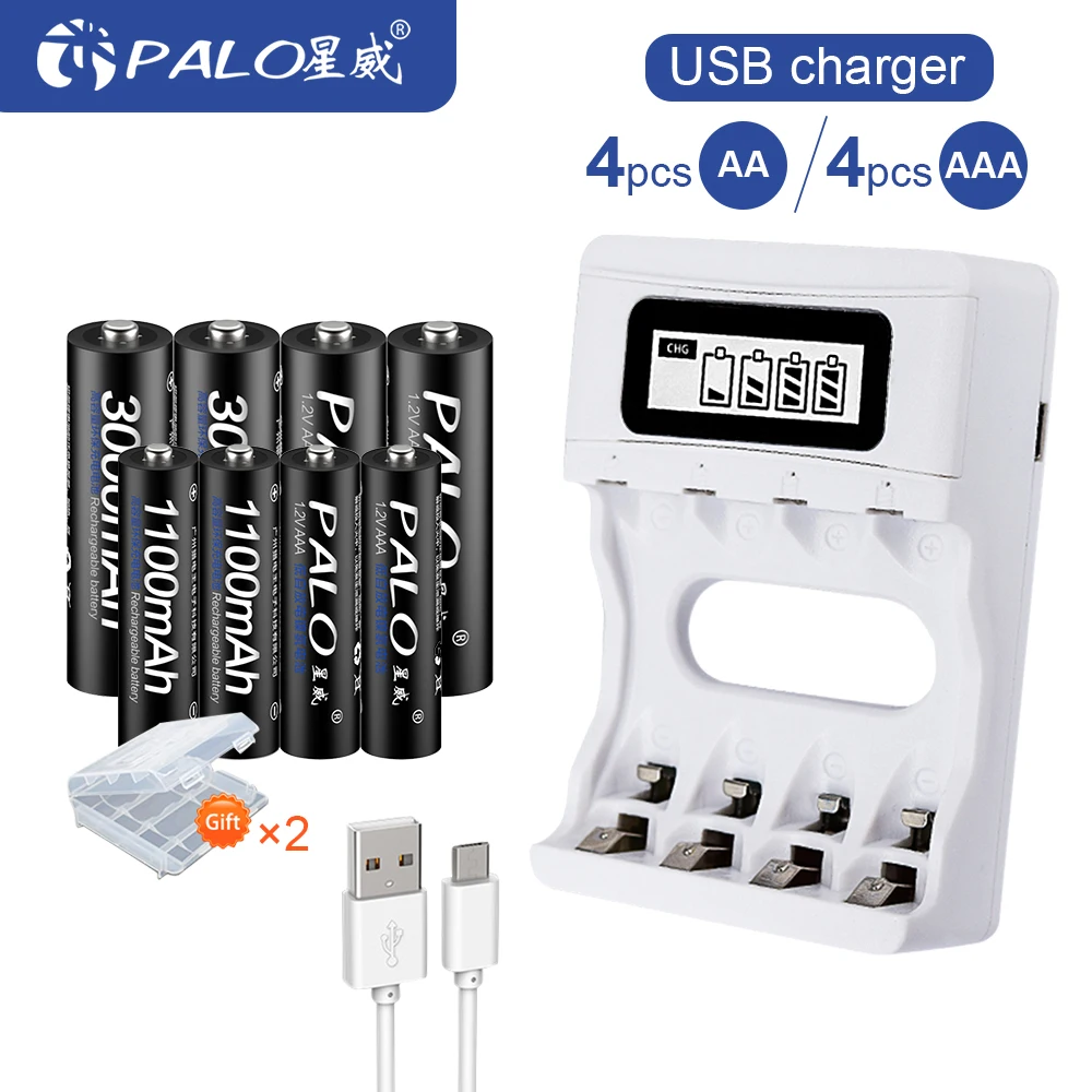 PALO 1.2V AA Rechargeable Battery+1.2V AAA Rechargeable Batteries with Smart Battery Charger for 1.2v Ni-MH AA aaa Battery
PALO 1.2V AA Rechargeable Battery+1.2V AAA Rechargeable Batteries with Smart Battery Charger for 1.2v Ni-MH AA aaa Battery