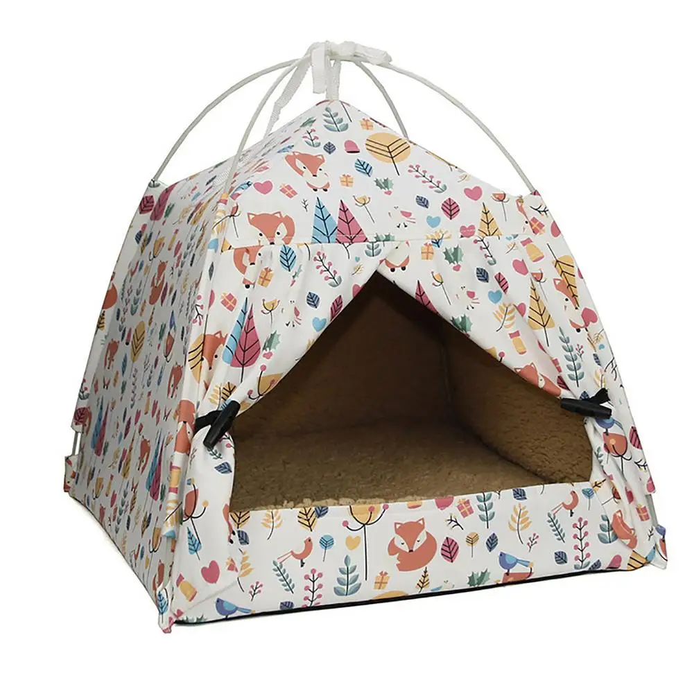 

Палатка для кошек, милая кровать для котят, вигвам со съемной моющейся подушкой, портативная складная палатка для кошек, теплая и уютная кро...