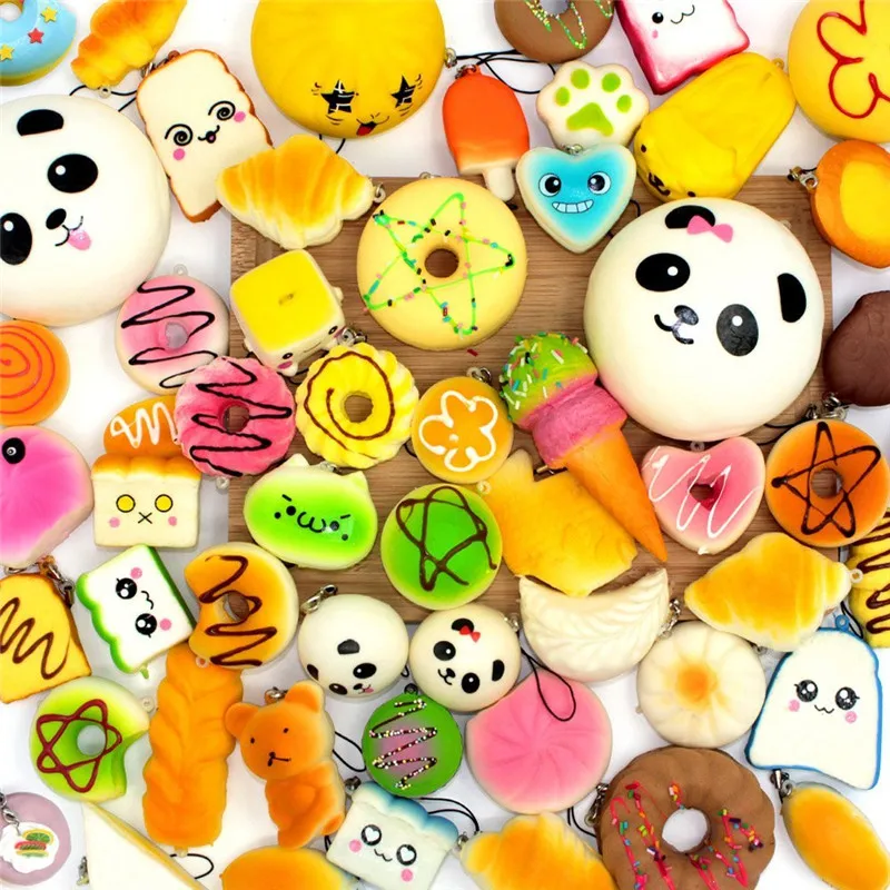 

10Pcs\30 Pcs Squishy Slow Rising Adorable Bread Cake Bun Pendant Donut Charm Squishies Toy Squeeze ,Stress Relief Toy