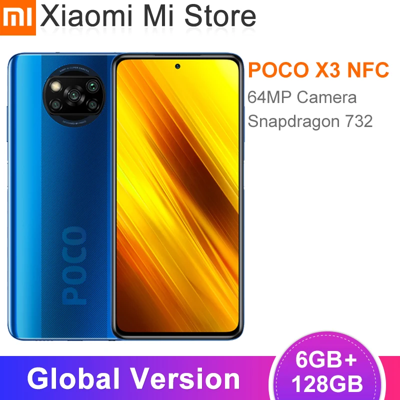 Глобальная версия Xiaomi POCO X3 NFC Смартфон 6 ГБ ОЗУ 128 ROM Snapdragon 732 Octa Core 64MP 5160 мАч батарея