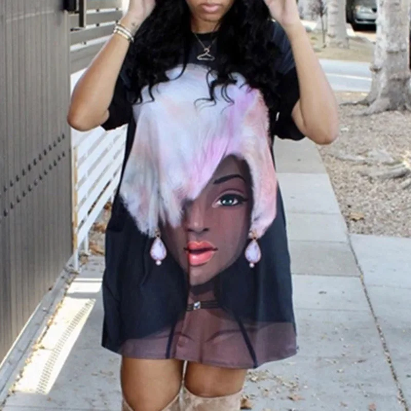 african ladies casual loose t shirt dress round neck black character printed 2020 summer women short mini plus size dresses
african ladies casual loose t shirt dress round neck black character printed 2020 summer women short mini plus size dresses