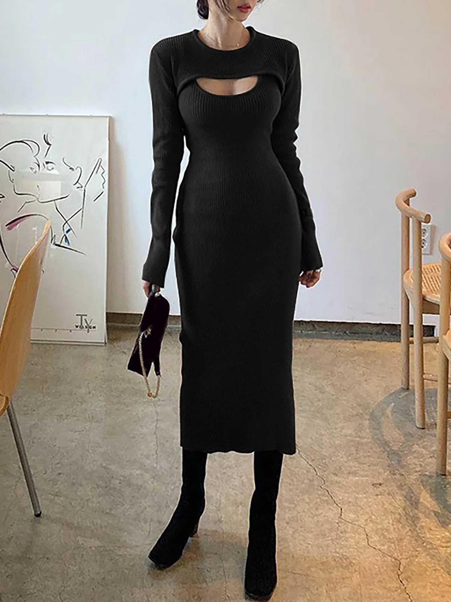 high-quality autumn new Elegnat sexy two-piece knitted Long Sleeve Bodycon Ankle-Length Dress Korean Basic Sheath Dress
high-quality autumn new Elegnat sexy two-piece knitted Long Sleeve Bodycon Ankle-Length Dress Korean Basic Sheath Dress